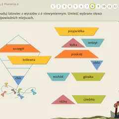 Zbuduj latawiec z wyrazów z ó: "szczegół", "królewna", "chór", "przyjaciółka", "łódka", "wróżyć", "przekrój", "obóz", "wschód", "góralka", "różny", "czwórka".