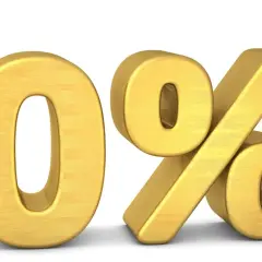 Złote cyfry 0% na białym tle.