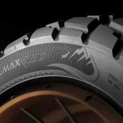Neumático Dunlop Trailmax Raid con un diseño agresivo y un logo de montaña, listo para la aventura.