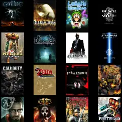 Kolekcja okładek gier, w tym Metal Gear Solid, Gothic, Mafia, Zelda, Star Wars i inne – idealne dla szukających najlepsze darmowe gry na pc.