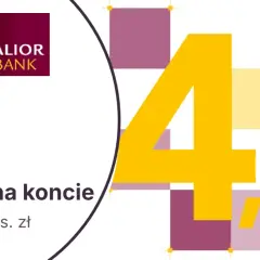 Alior Bank lokaty: 4,8% na koncie do 200 tys. zł. Duża, żółta czwórka i ósemka z procentem.
