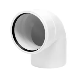 Białe kolano do WC 90 st. z przyłączem, element instalacji kanalizacyjnej.