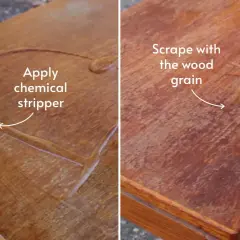 Learn how to refinish a table by applying chemical stripper with a brush and then scraping with the wood grain.