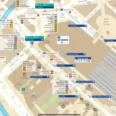 Plan du métro parisien montrant la gare de Lyon et ses environs, avec les lignes de RER et de métro.