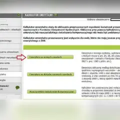 Przykładowe wyliczenie emerytury na kalkulatorze ZUS. Wybór opcji: "Emerytura na nowych zasadach" lub "Emerytura na dotychczasowych zasadach".
