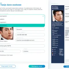 Krystian Kowalski tworzy swoje CV po niemiecku, wpisując dane osobowe i wybierając język.