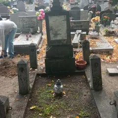 Na cmentarzu, wśród jesiennych liści, osoba kopie ziemię przy grobie. Czy dusze nas słyszą?