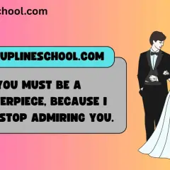 Sposa e sposo, con la scritta "Sei un capolavoro, non smetto di ammirarti". Una pick-up line per il giorno del matrimonio.