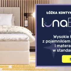Wysokość łóżka z materacem LunaBED zapewnia komfortowy wypoczynek. Eleganckie łóżko kontynentalne z pojemnikiem na pościel.