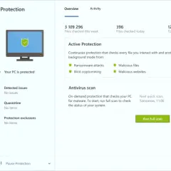 Acronis Backup Wiederherstellen: Die Benutzeroberfläche zeigt den Schutzstatus eines PCs mit aktiver Antiviren- und Ransomware-Abwehr.