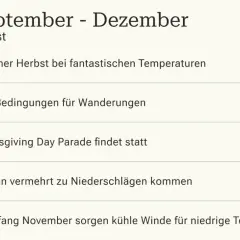 Herbst in New York: Goldener Herbst, Wanderungen, Thanksgiving Parade. Beste Reisezeit? Ja, bis November kühler wird.