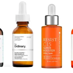 Cuatro sueros faciales con vitamina C, destacando sus beneficios para la piel.