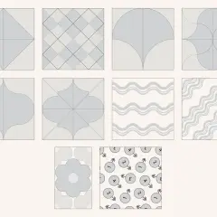 Divers motifs géométriques et abstraits, comme des vagues ou des fleurs, créent un motif qui se répète à l'infini.