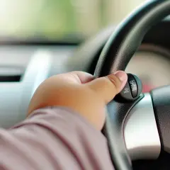 Main d'un conducteur sur le volant, activant le limiteur de vitesse.