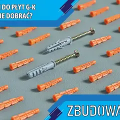 Kołki do płyt gipsowych wytrzymałość. Pomarańczowe kołki i dwa szare z wkrętami na szarym tle.