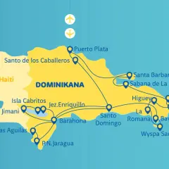 Mapa Dominikany z zaznaczonymi atrakcjami: Puerto Plata, Santo Domingo, Punta Cana. Planujesz podróż? Zobacz, co warto zobaczyć w Dominikanie!