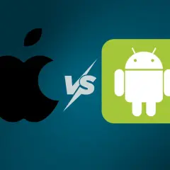 Logo Apple kontra robot Android. Porównanie, czym się różni iPhone od Androida.