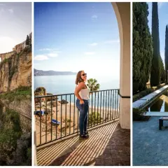 Most impressive atrakcje w Hiszpanii: most w Ronda, widok na morze z tarasu i piękny ogród z altaną.
