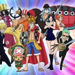 Die One Piece Crew versammelt sich für ein Abenteuer! Von Sanjis Tritt bis zu Zorros Schwert, sie sind bereit für alles.