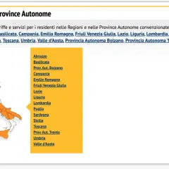 Mappa Italia con elenco regioni e province. Informazioni ACI per residenti, utili per sapere quanto costa bollo auto in ogni zona.
