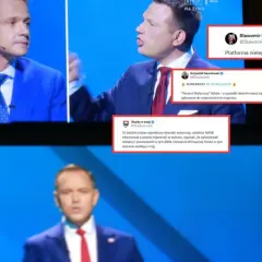 Debata polityczna, na ekranie pojawiają się tweety o aferach Platformy Obywatelskiej, m.in. o nielegalnym finansowaniu kampanii.