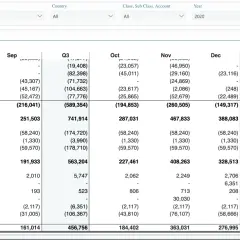 Report finanziario con dati di ricavo e costo. Utile per il drill down power bi.