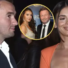 Oskar Wojciechowski z kim ma pierwsze dziecko? Na zdjęciu widać jego profil, a w okręgu ujęcie z młodą kobietą i starszym mężczyzną.