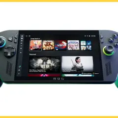 ROG Ally X, przenośna konsola do gier, prezentuje interfejs z grami Xbox.