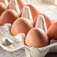 Des œufs bruns dans une boîte en carton. On hésite à manger un œuf après la date, par prudence.