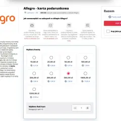 Karta podarunkowa Allegro z cashback 1.5%. Wybierz kwotę 500 zł i zyskaj 7,50 zł zwrotu.