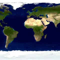 Mapa świata z widocznymi kontynentami i siedmioma oceanami.