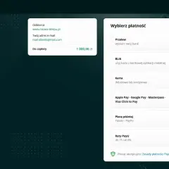PayU to system płatności, który pozwala wybrać sposób zapłaty: przelew, BLIK, kartą, Apple Pay, Google Pay, Masterpass, Visa Click to Pay, PayPo lub raty PayU.