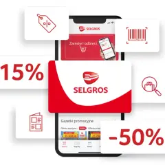Odkryj promocje i zniżki w aplikacji Selgros. Zamawiaj wygodnie i odbieraj zakupy. -15% i -50% to tylko początek!