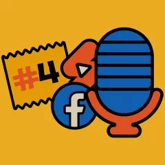 Grafika z numerem 4, ikoną Facebooka i mikrofonem. Idealna do podcastów i mediów społecznościowych, jak Instagram.