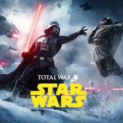 Darth Vader walczy z rebeliantami na śnieżnej planecie, podczas gdy AT-AT i myśliwce sieją zniszczenie. To epicka bitwa w stylu **Total War Star Wars**.
