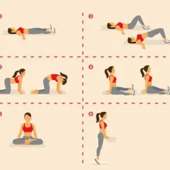 Série d'exercices pour renforcer le plancher pelvien, incluant des mouvements au sol et assis. Idéal pour un excercice de kegel complet.