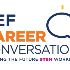 CEF Career Conversations logo, featuring a speech bubble icon and text about building the future STEM workforce.