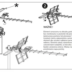 Instrukcja montażu anteny do odbioru MUX 8. Pokazuje jak zamontować elementy anteny, w tym element oznaczony gwiazdką.