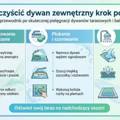 Instrukcja czyszczenia dywanu zewnętrznego: przygotowanie, szorowanie i płukanie. Nawet bardzo brudny dywan odzyska świeżość.