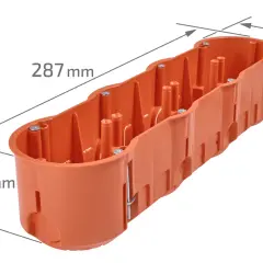 Pomarańczowa puszka elektryczna o wymiarach 287x71x60 mm, z widocznymi elementami montażowymi.
