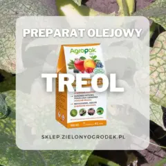 Pudełko preparatu Treol na tle liści roślin.
