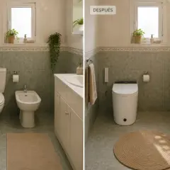 Baño antes y después: se quitó el bidet para instalar un inodoro moderno con funciones avanzadas.