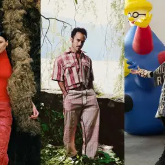 A triptych showcasing avant-garde fashion and art, hinting at the best galleries for emerging artists.