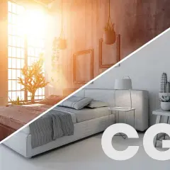 Sypialnia w słońcu i jej wersja drutowa, pokazująca cgi meaning.