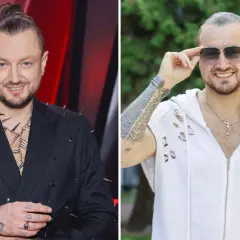 Alek Baron, znany z nietuzinkowego stylu, w czarnej marynarce z ćwiekami i w białej bluzie z kapturem. Jego wiek dodaje mu charyzmy.