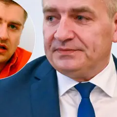 Bartosz Arłukowicz w garniturze i koszuli, obok jego zdjęcie w okręgu.