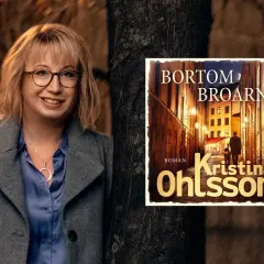 Kristina Ohlsson, författaren till senaste bok "Bortom broarna", poserar bredvid bokomslaget.