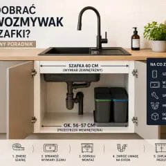 Poradnik: jak dobrać wymiary zlewozmywaka do szafki kuchennej 60 cm. Wnętrze szafki ma ok. 56-57 cm.