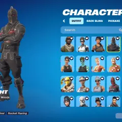 Czarna Wdowa Fortnite, czyli Czarny Rycerz, w pełnej zbroi. Wybierz go z menu postaci.