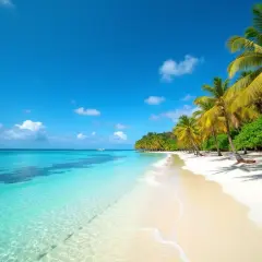 Rajska plaża z palmami i turkusową wodą. Idealne miejsce, kiedy jest sezon na Mauritius.